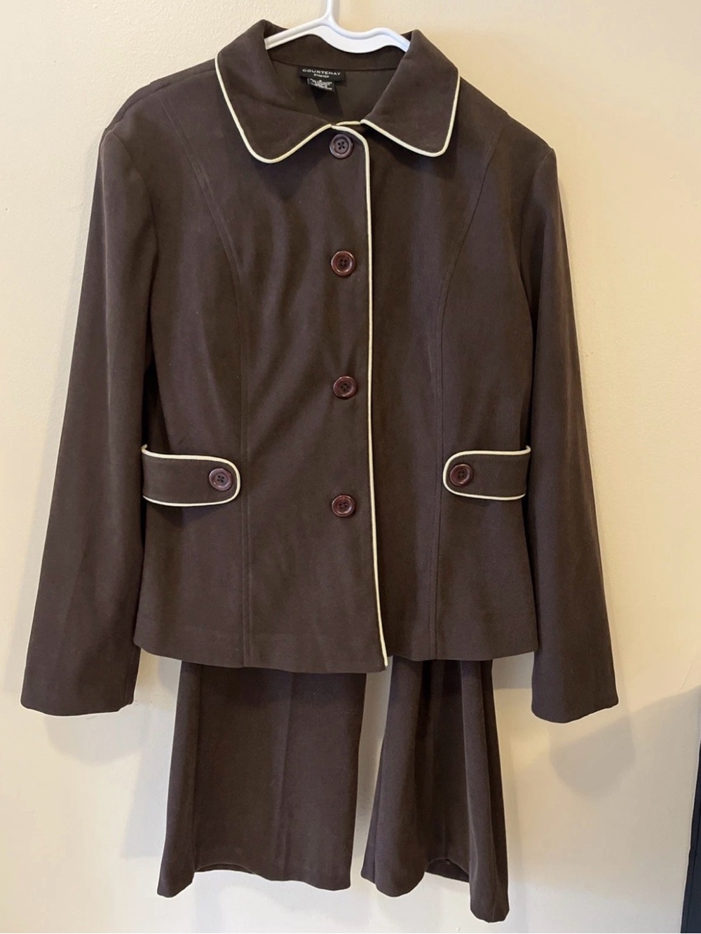 Courtenay Chocolate Brown Blazer with Cream Piping